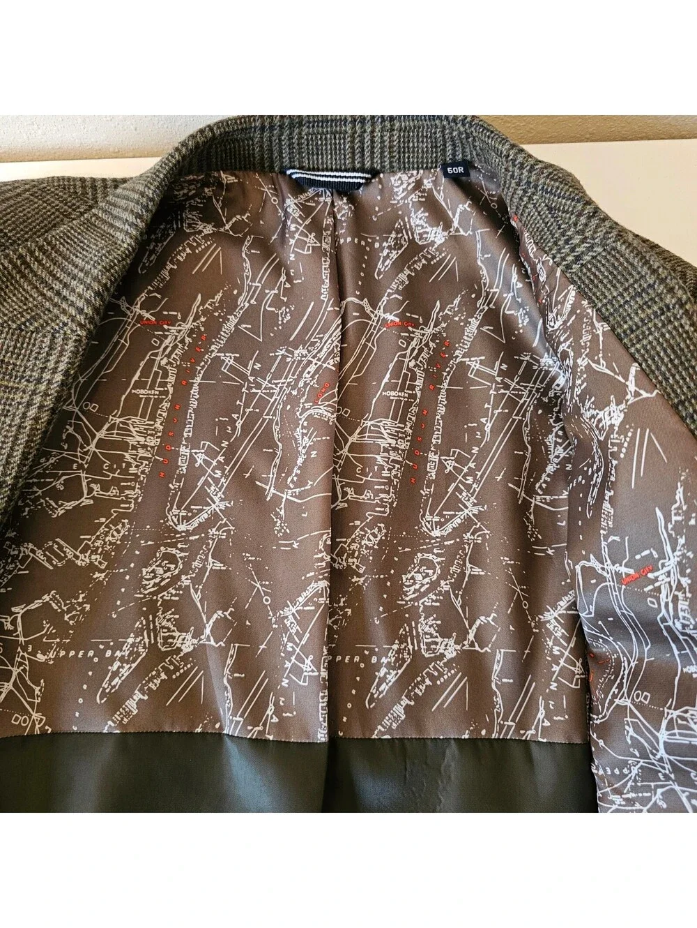 Nautica Modern Fit Mens Sport Coat Classic Brown Plaid Tailored size 50R